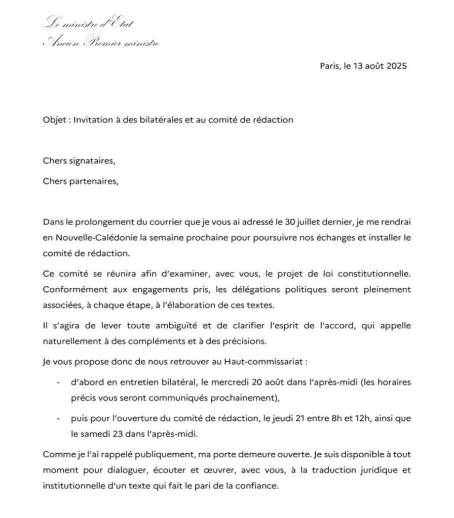 Courrier du MOM aux partenaires de l'Accord de Bougival